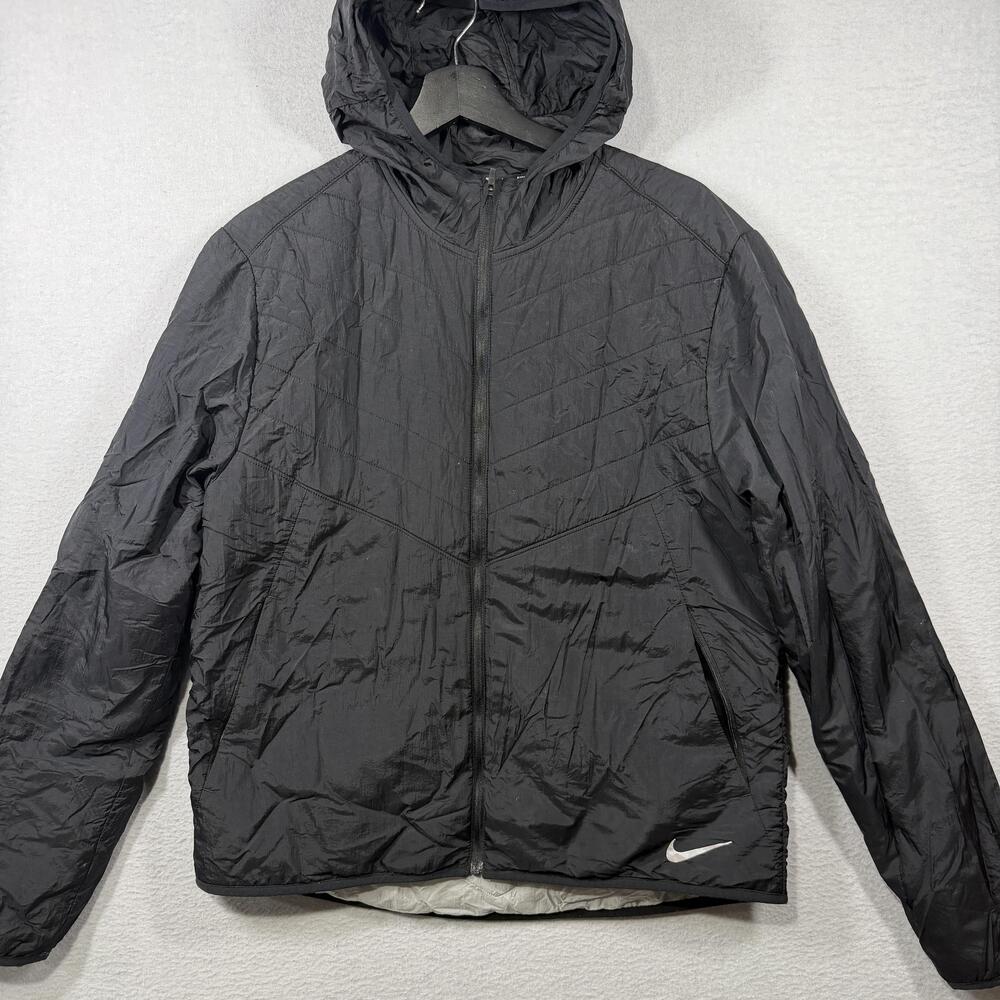 Nike Aerolayer Jacket Womens Medium Black Hooded Running Insulated Windbreaker